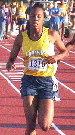 Sanya Richards during her sprint triple at the 2002 Florida 3A state meet.  Photo by Bill Ward.