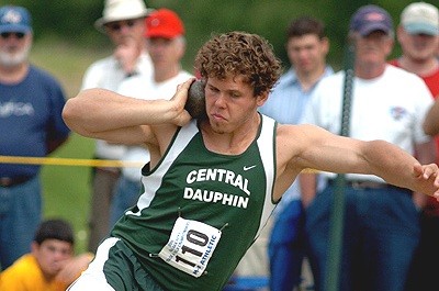 Ryan Whiting during the 2005 PA AAA state meet shot put.  Photo by Don Rich, PennTrackXC/pa.milesplit.com.