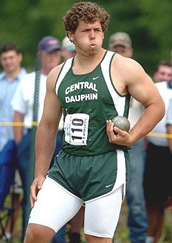 Ryan Whiting during the 2005 PA AAA state meet shot put.  Photo by Don Rich, PennTrackXC/pa.milesplit.com.