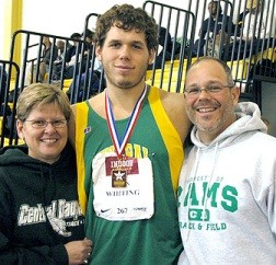 Ryan Whiting and his parents, Jill and Kent, at Nike Indoor Nationals in 2005.  Photo by Donna Dye.